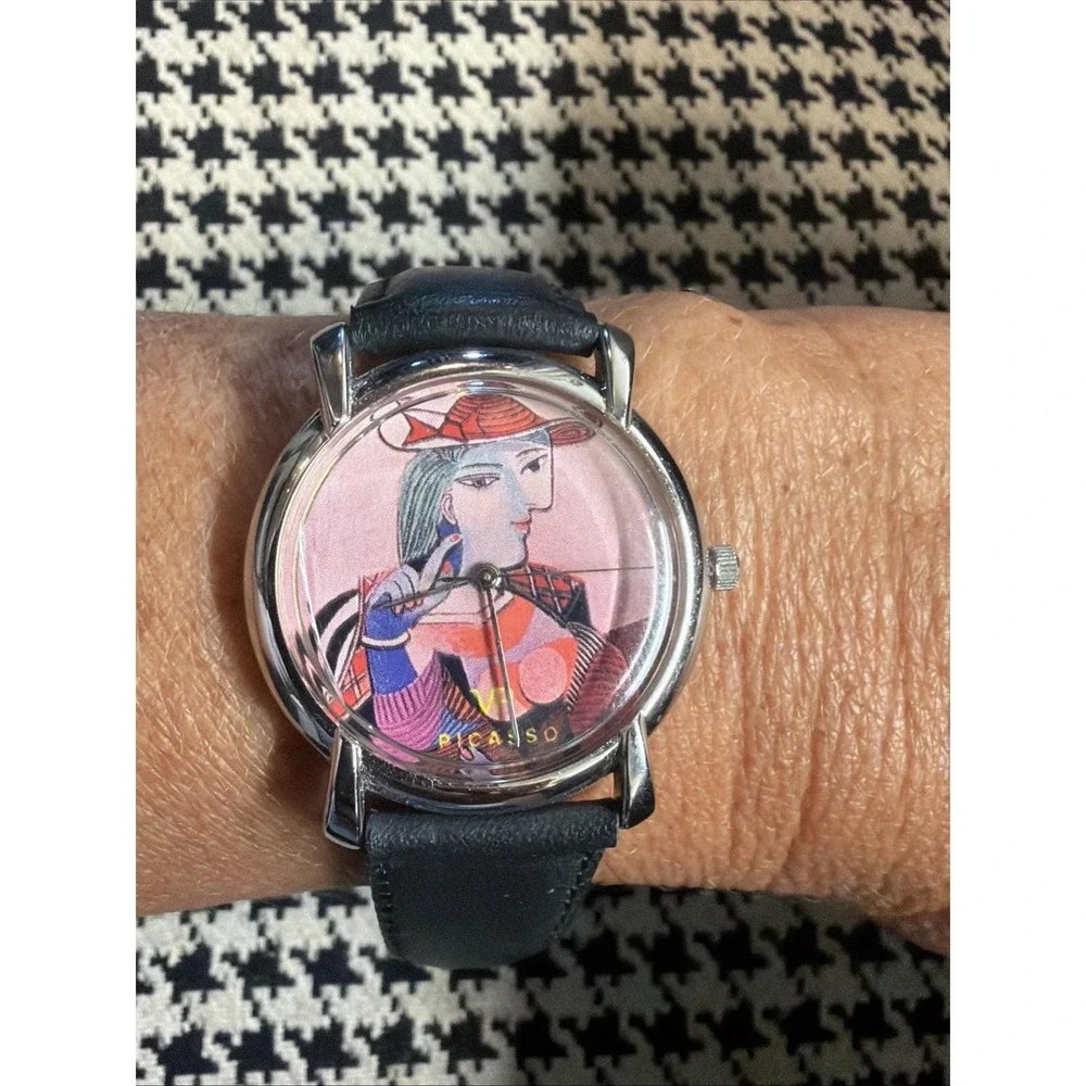Vintage VP Artwatch Picasso Art Watch Japan Quartz Leather Band Untested